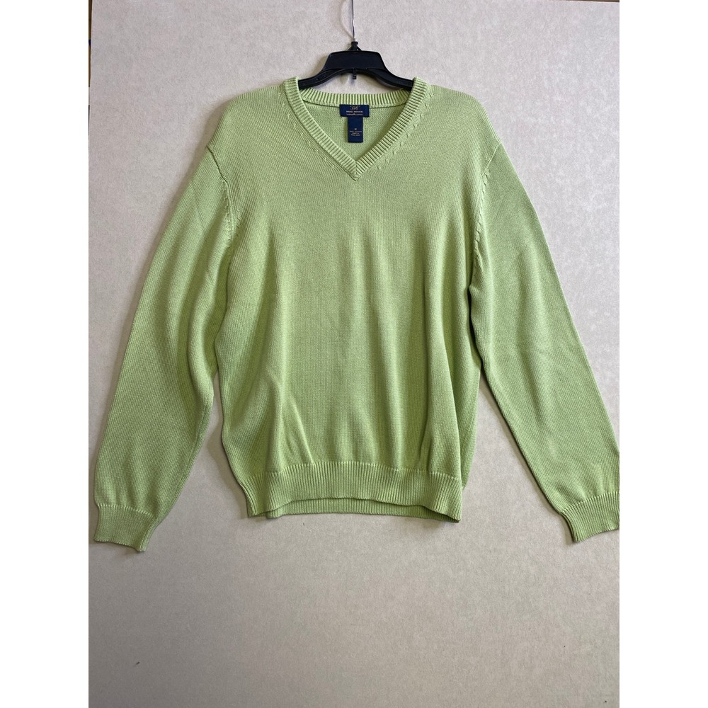Brooks Brothers 346 Mens Supima Cotton V-Neck Sweater Lime Green Size M